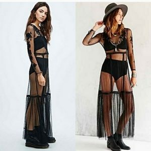 Ecote Black Sheer Lace Mesh Lilly Maxi Dress